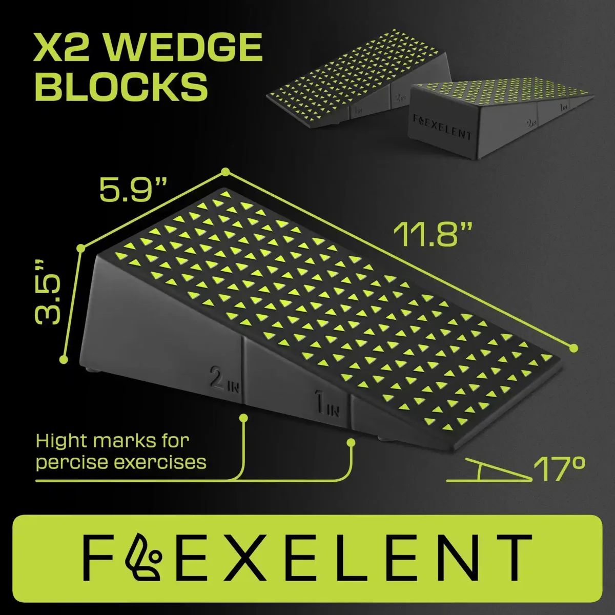 Flexelent squat wedge with detailed dimensions and features